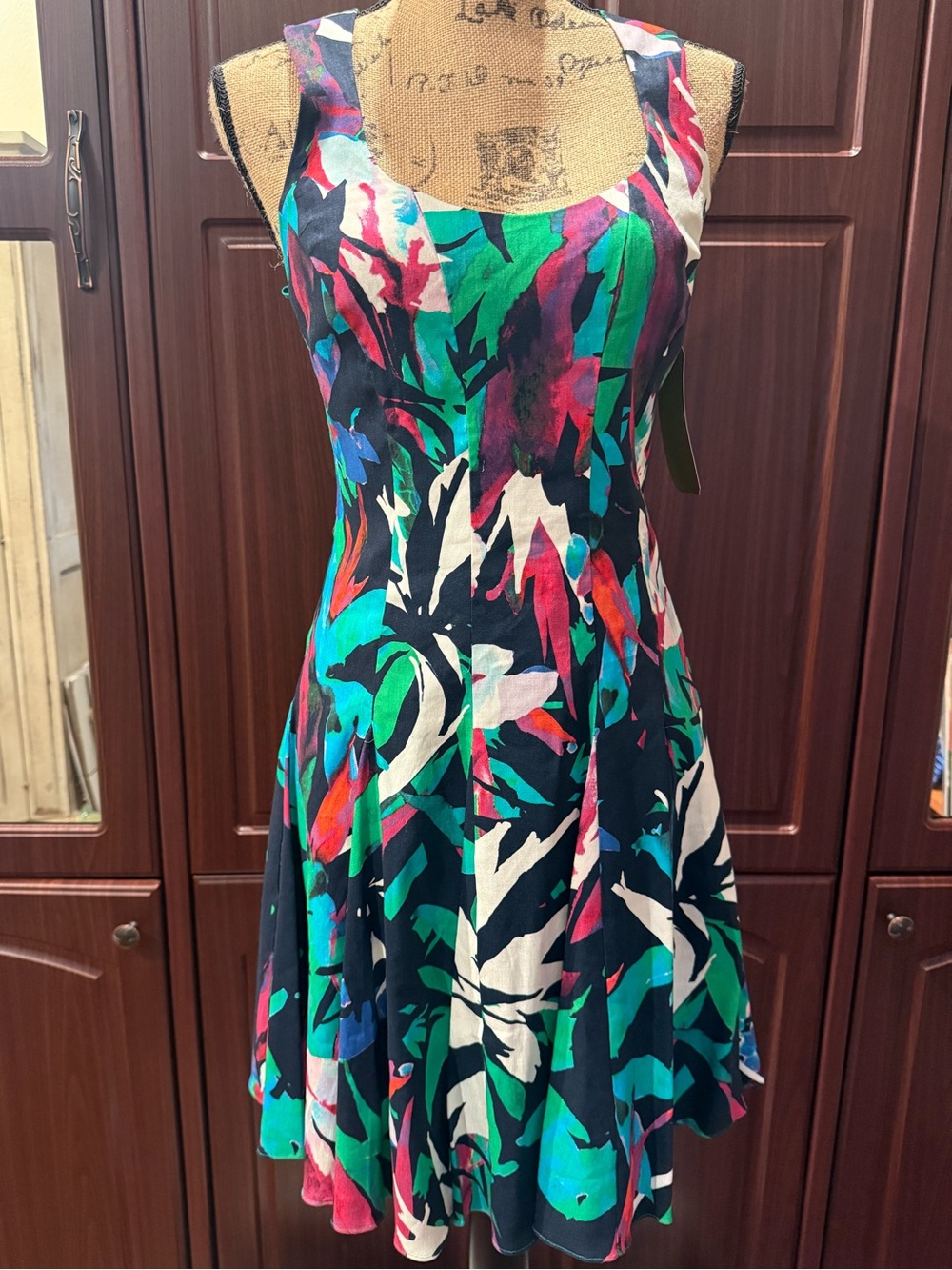 Women’s Scoop Neck Multicolor Floral Fit & Flare Dress